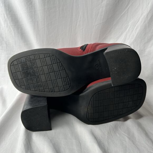 Vintage Y2K Tommy Hilfiger Cherry Red Leather Chunky Square Toe Boot Size 6.5 - Picture 5 of 6